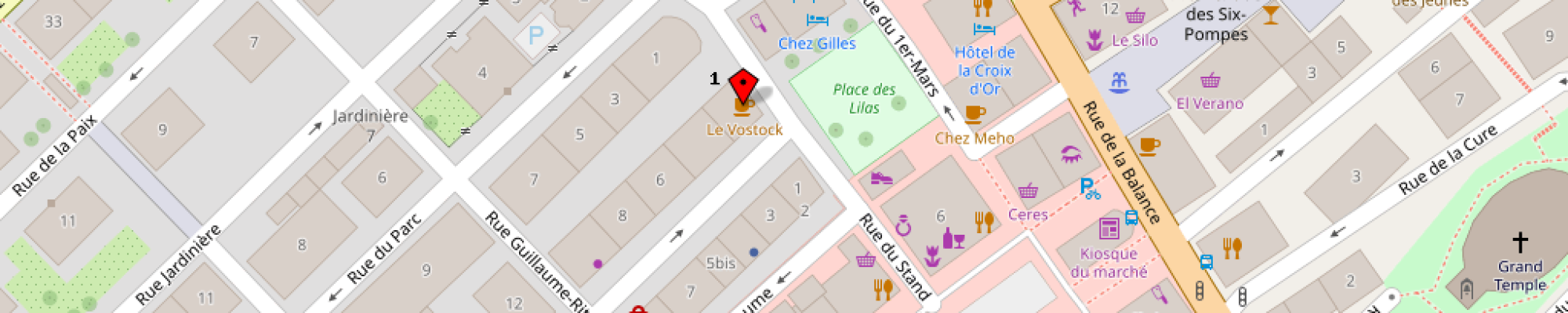 Cette carte indique le [[:Vostok]] et les places de parc à proximité